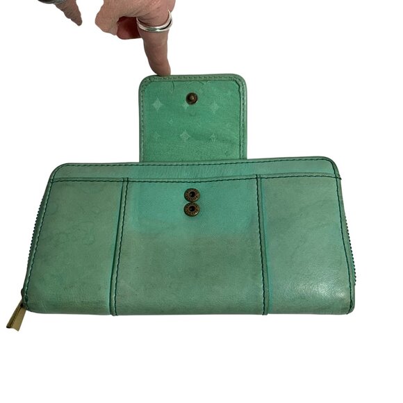Fossil Explorer Womens Teal Leather Bifold Wallet Zip-Around Clutch Snap Flap - Picture 2 of 9